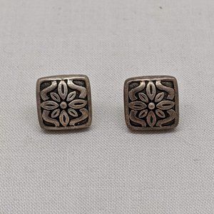 Two Toned Concave Square Flower Earrings